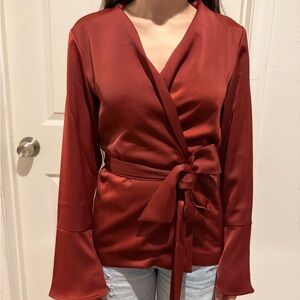 Worthington New Orleans Red Wrap Blouse